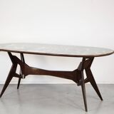 Midcentury Italian Oblong Marble Effect Table With Wood Base.