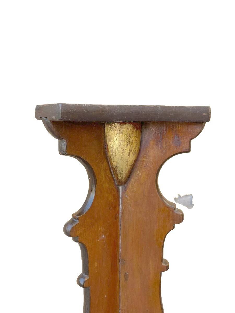 Large pair of late 18th/early 18th century painted wooden candlesticks, bases, tripods