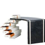 Unique Writing Desk with Black and White Stone Veneer and Brass Inlays