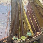 Tableau HSP "Mediterranean Sea" sailing boats in the port signed Dorges