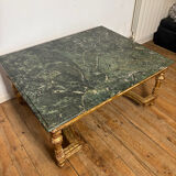 Coffee table in green marble and gilded wood, Louis XVI / Rococo style
