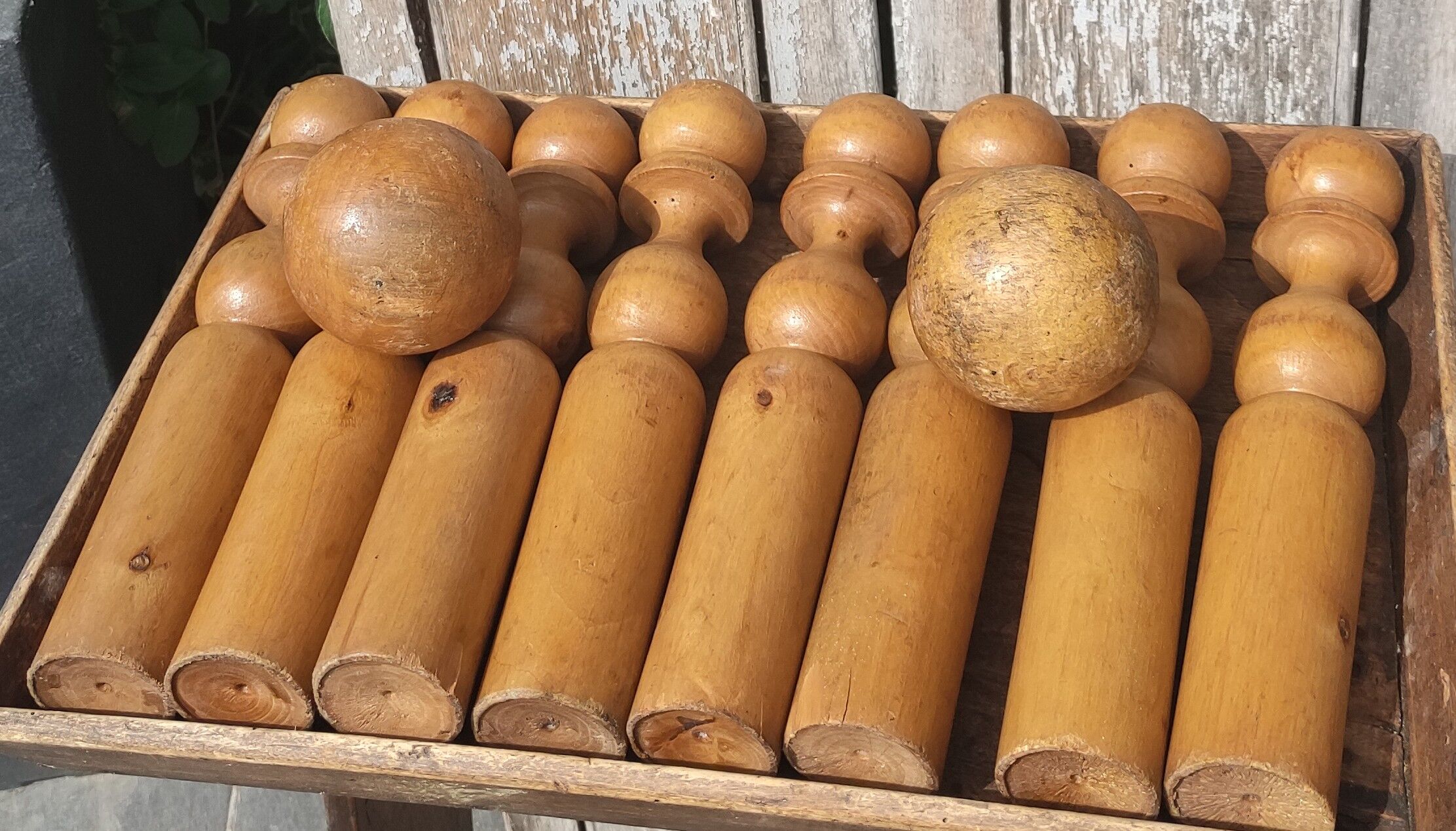 Old vintage wooden bowling game