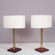 Pair of leather and brass table lamps from the 1960s, originating from Belgium.