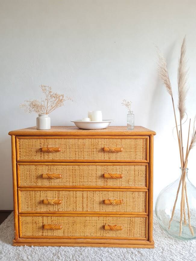 Vintage rattan chest of drawers circa 70s