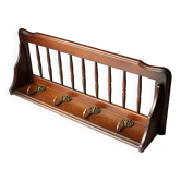 Wall mounted wooden coat rack with shelf wear hats and 4 brass hooks
