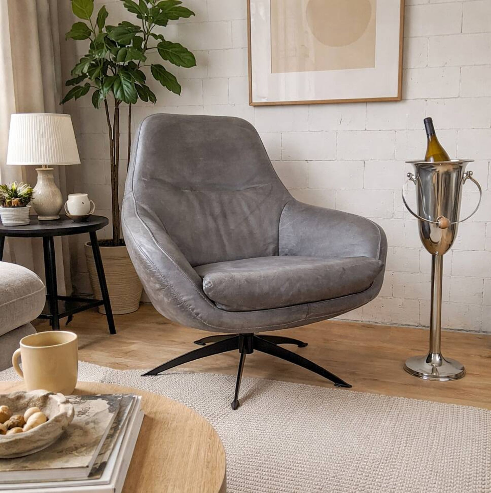 Grey leather swivel armchair Specter by DYYK (Almost new)