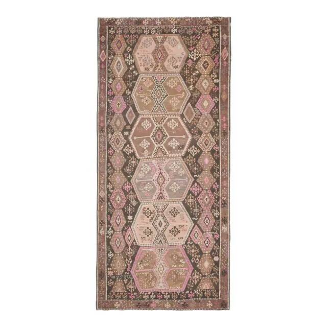 Vintage Turkish Oushak Handmade Wool Cotton Brown Runner Rug 188x416
