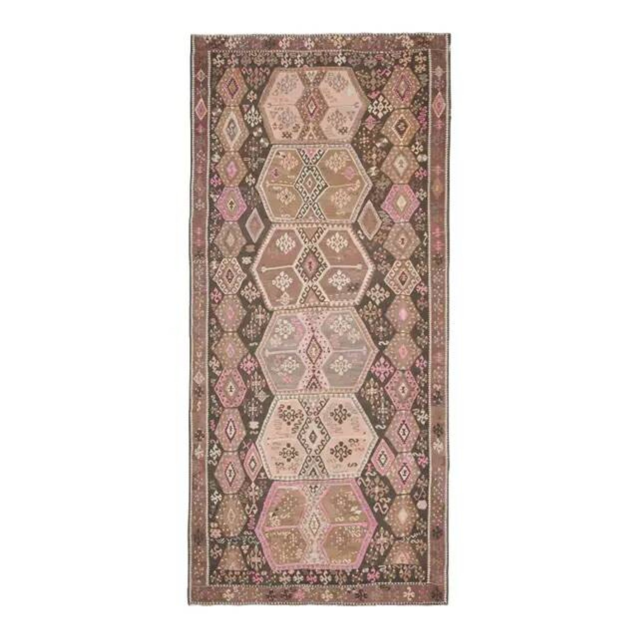 Vintage Turkish Oushak Handmade Wool Cotton Brown Runner Rug 188x416