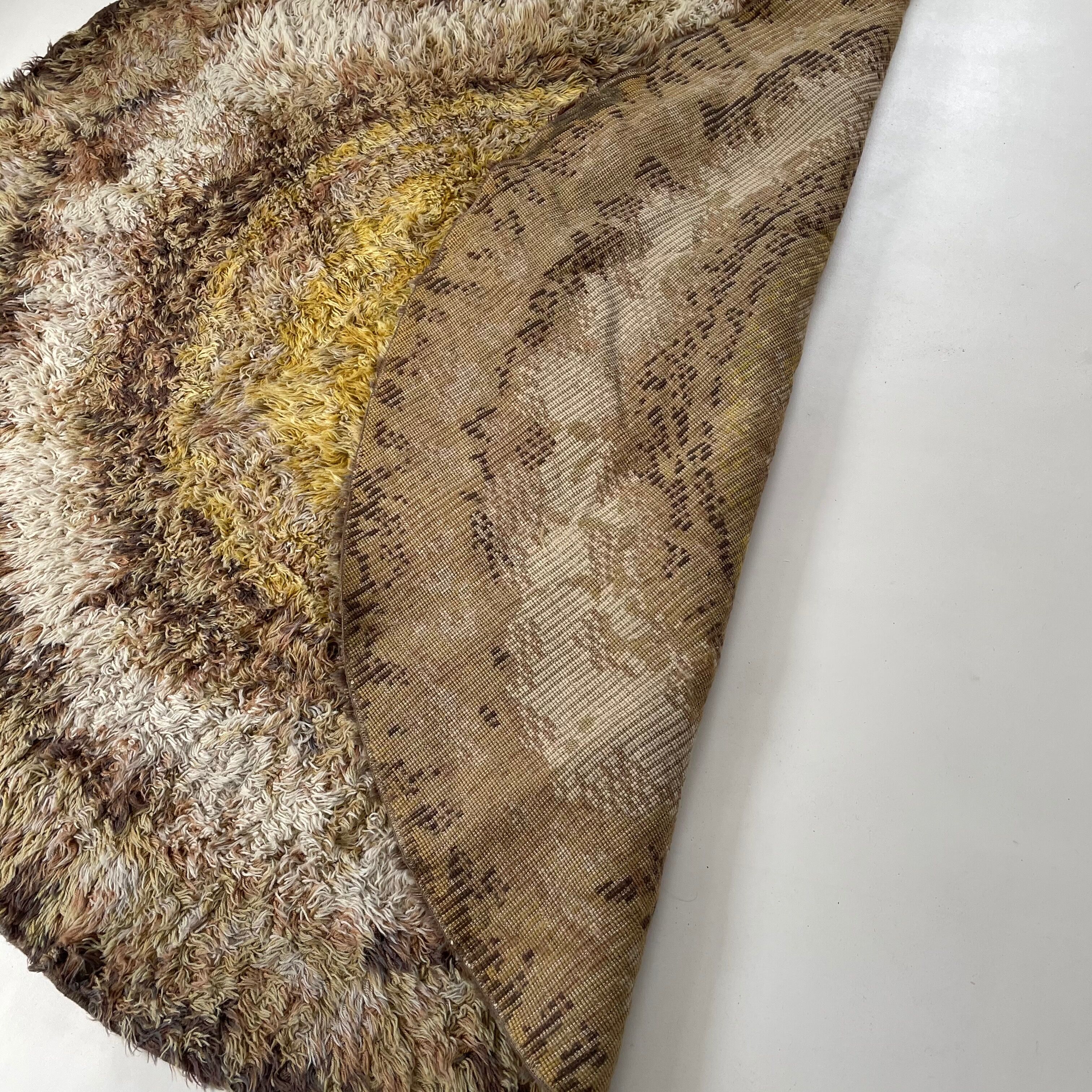 195cm multi-color scandinavian psychedelic batik high pile pop art rya rug 1970s