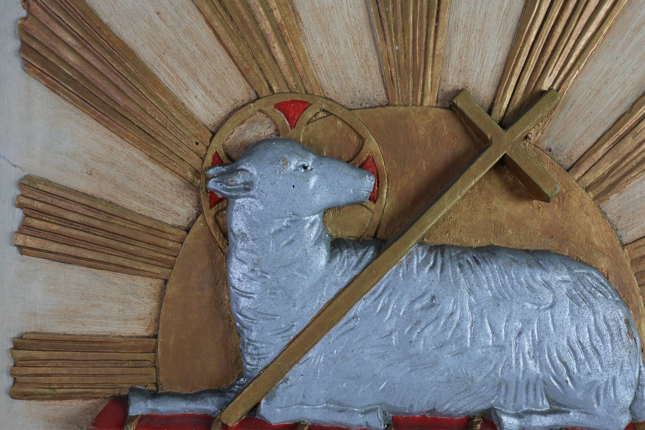 19th Century Religious Carved Wooden Agnus Dei Panel, France