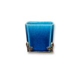 Miniature blue ceramic vase tassel pattern