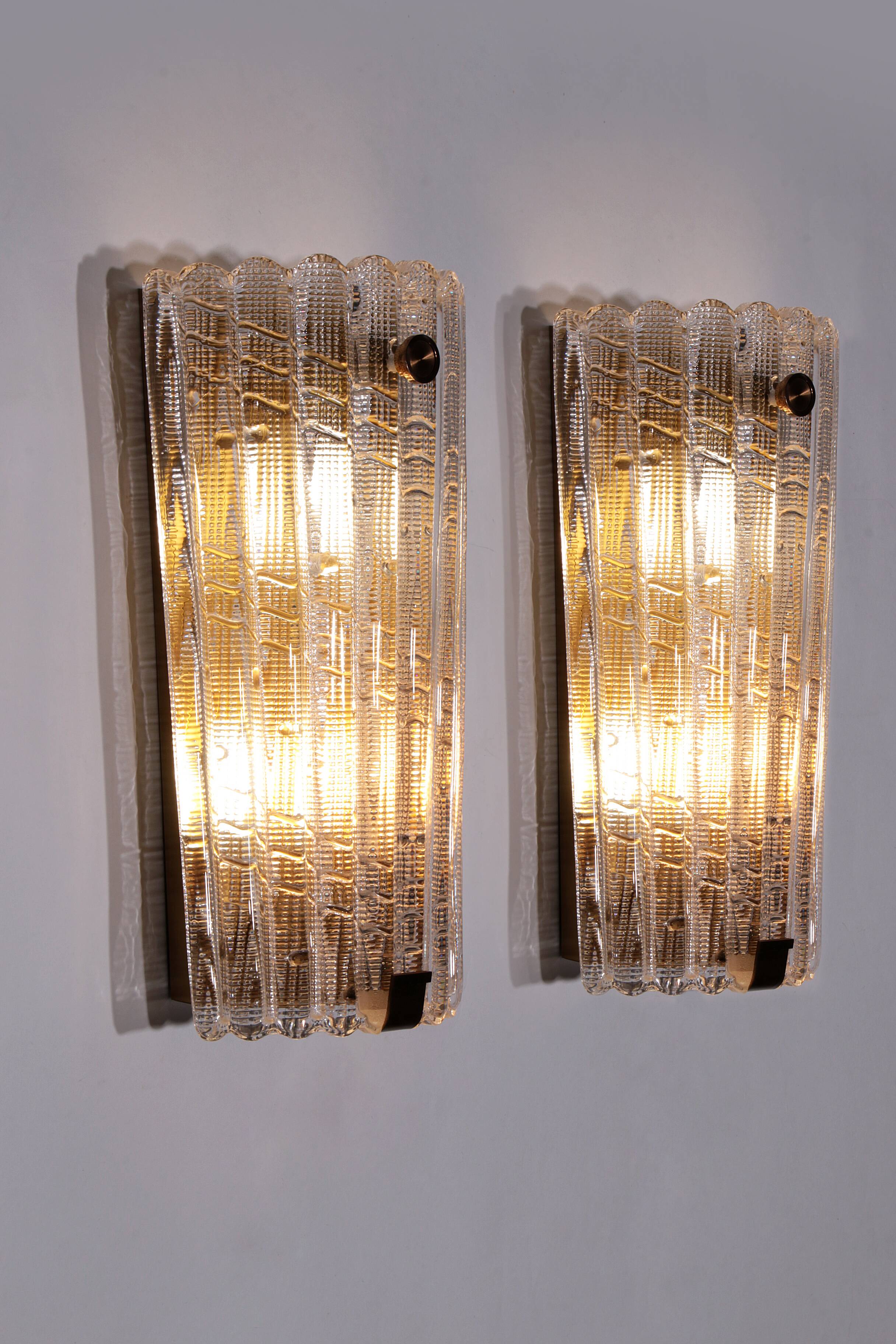 Orrefors Design XXL Wall lamps by Carl Fagerlund glass and brass, 1960s