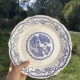 8 flat plates Digoin Sarreguemines blue and white vintage with countryside village décor