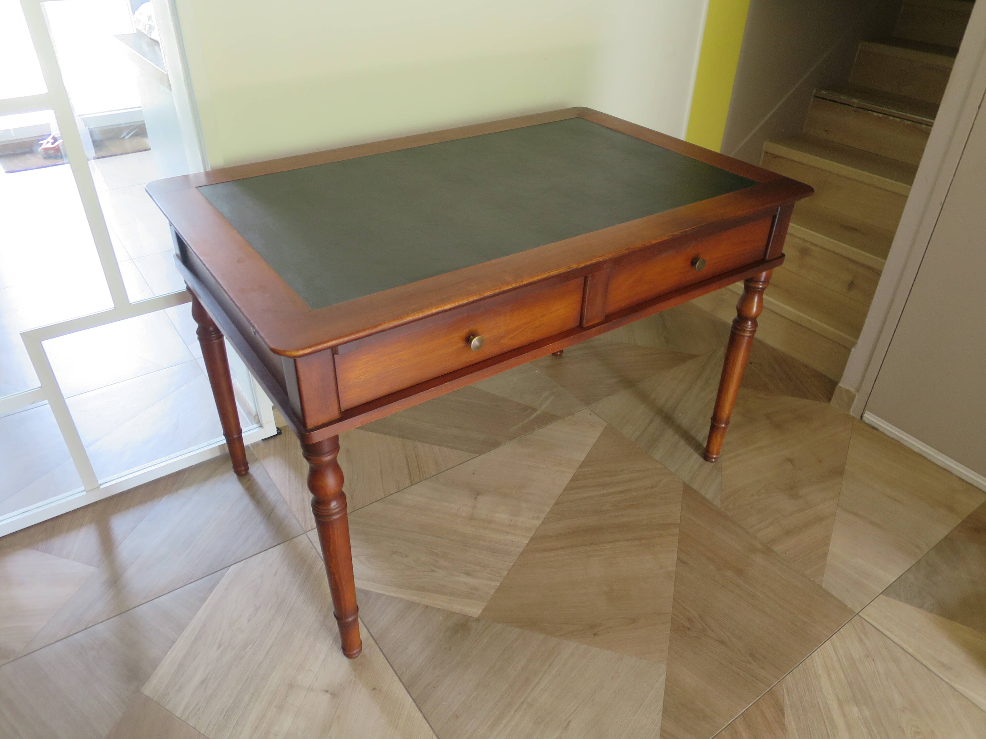 minister's desk - 2 drawers - solid wood - faux leather writing pad - Louis Philippe