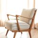Fauteuil scandinave tissu rayé beige blanc