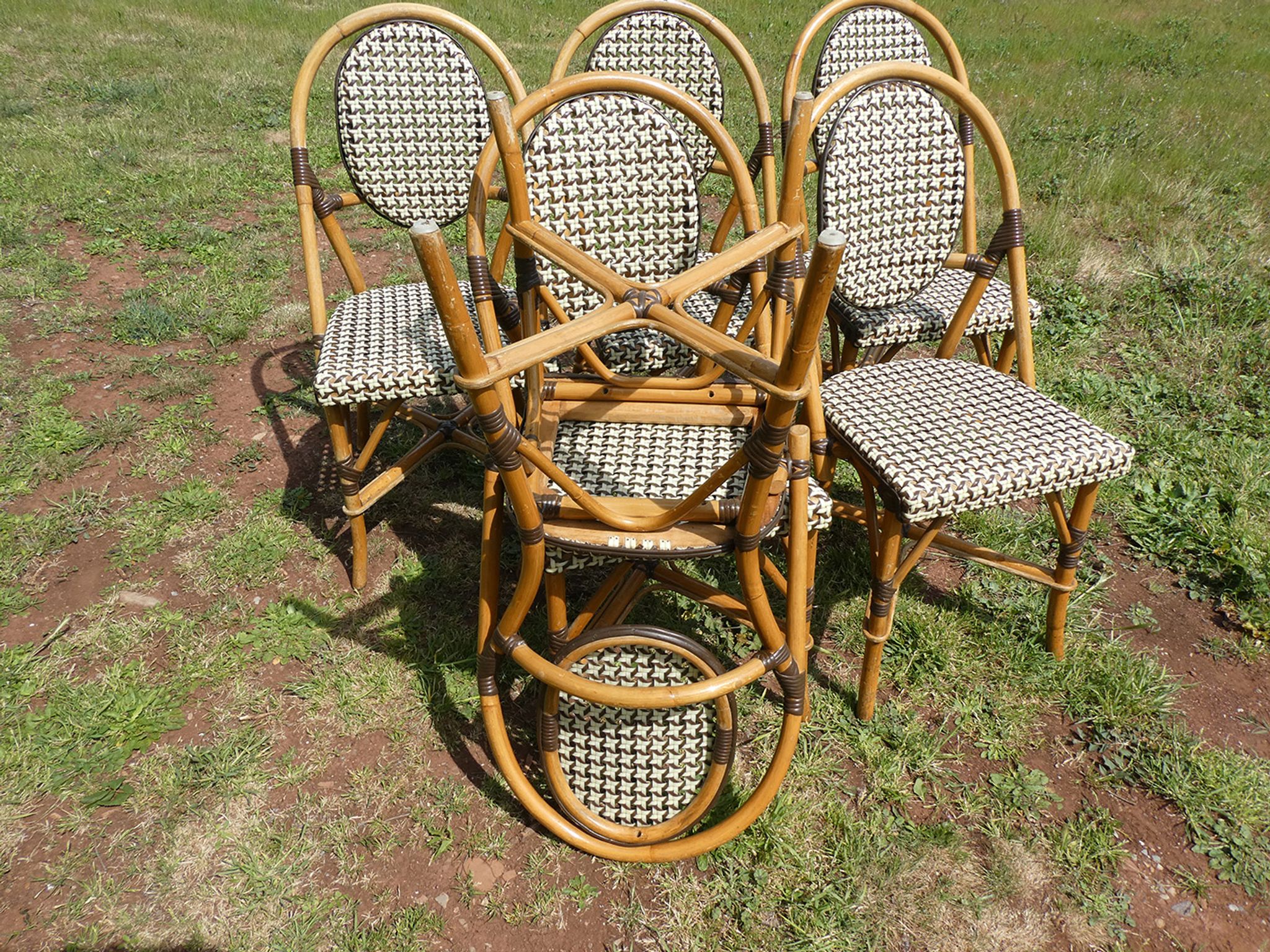 Set of 6 chairs bistro terrace "Parisian" rattan and brown braiding
