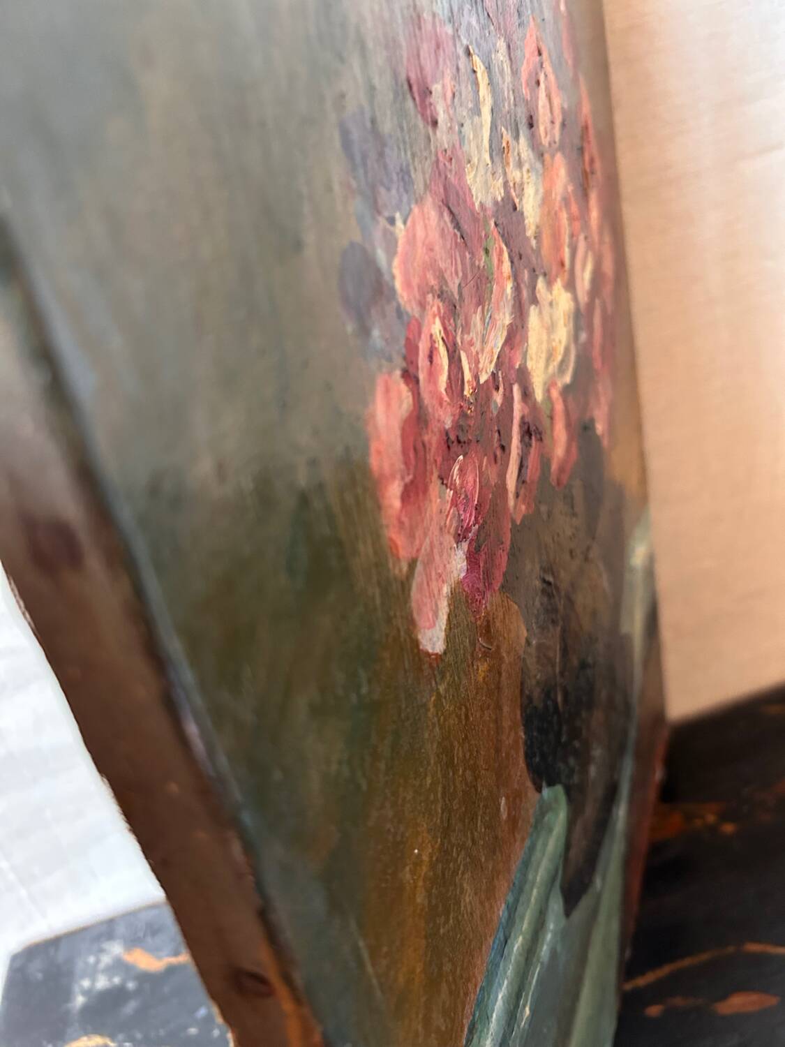 Old table still life with flowers oil painting