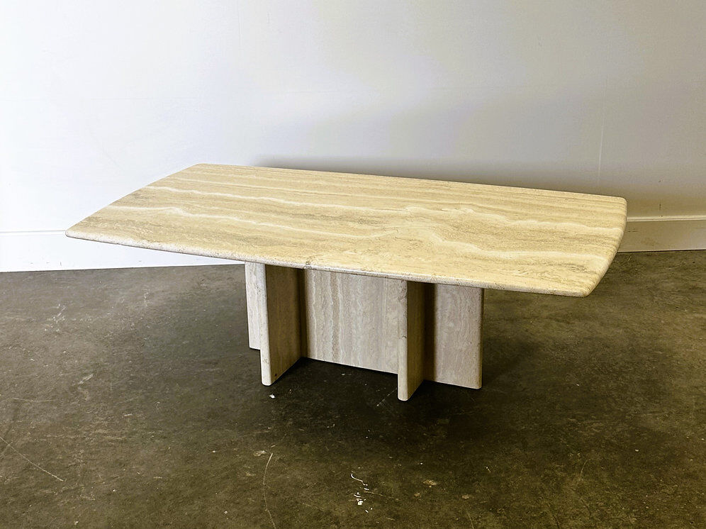 Vintage travertine marble coffee table, France 1980s