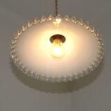 Suspension Art déco en opaline plissée blanche, France