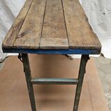 Folding workshop table in teak and wrought iron