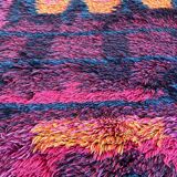 Original Abstract Scandinavian High Pile Abstract Rya Rug Carpet, Sweden, 1960s