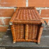 Antique basket, tall wicker woven bread basket, vintage laundry basket