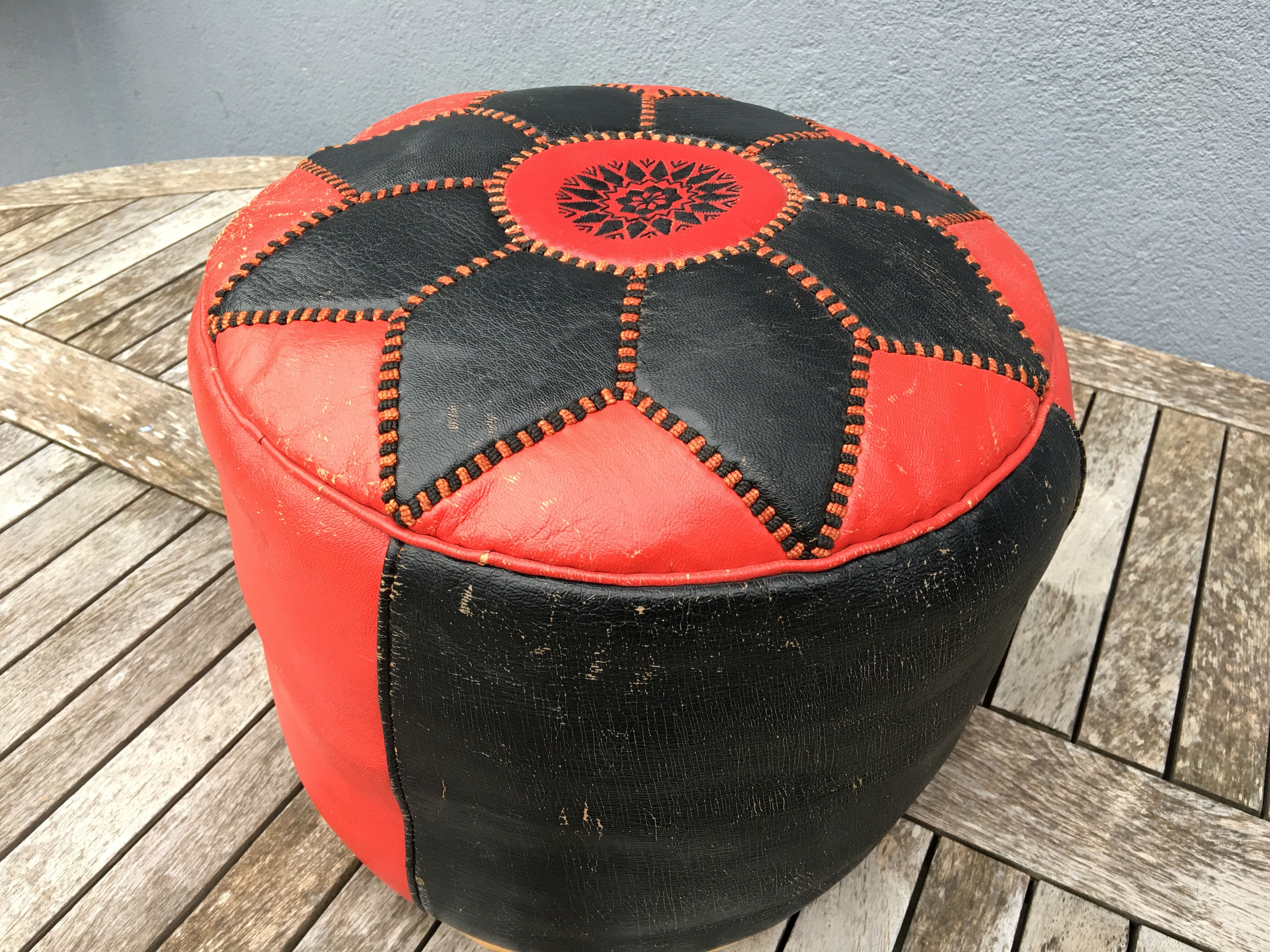 Moroccan leather pouf circa 1970