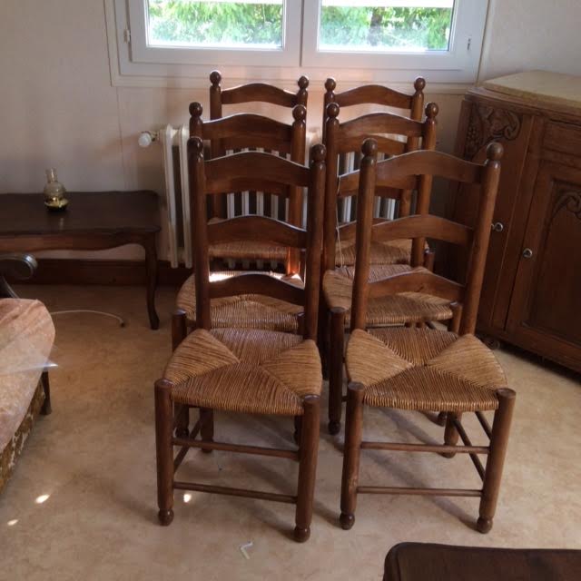 Lot de 6 chaises en bois et paille
