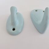 2 anciennes patères murales en porcelaine bleu pâle, salle de bain, 30 40