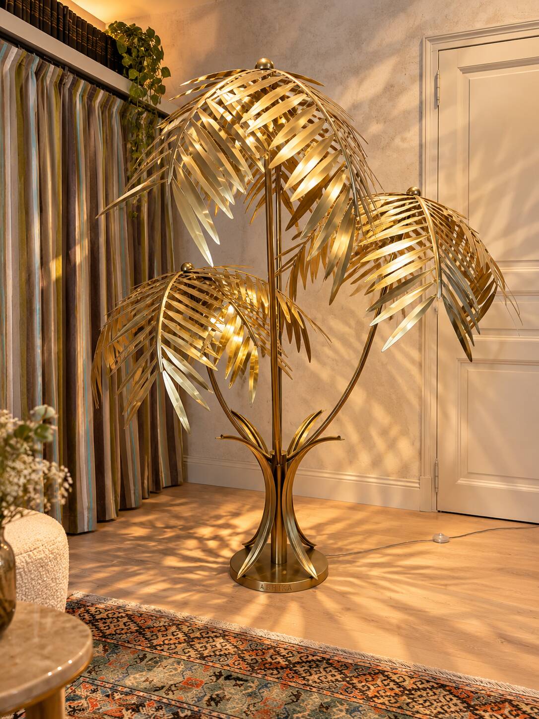 Large palm tree floor lamp in brass – Handmade – New