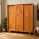 Parisian wardrobe with sliding doors, solid raw oak, 1960.