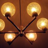 Angelo Brotto gold-plated brass chandelier with 6 globes, Italy 1960s