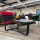 Scandinavian modern black leather and red wool reversible chaise lounge from Westnofa, Norwegian
