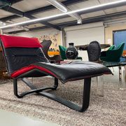 Scandinavian modern black leather and red wool reversible chaise lounge from Westnofa, Norwegian