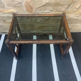Rattan bamboo and glass nesting table