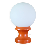 Table or bedside lamp orange wood and opaline vintage 70's hustadt