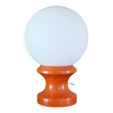 Lampe a poser ou chevet orange bois et opaline vintage 70's hustadt