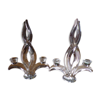 Set de 2  bougeoir chandelier cristal Vannes forme fleur de lys