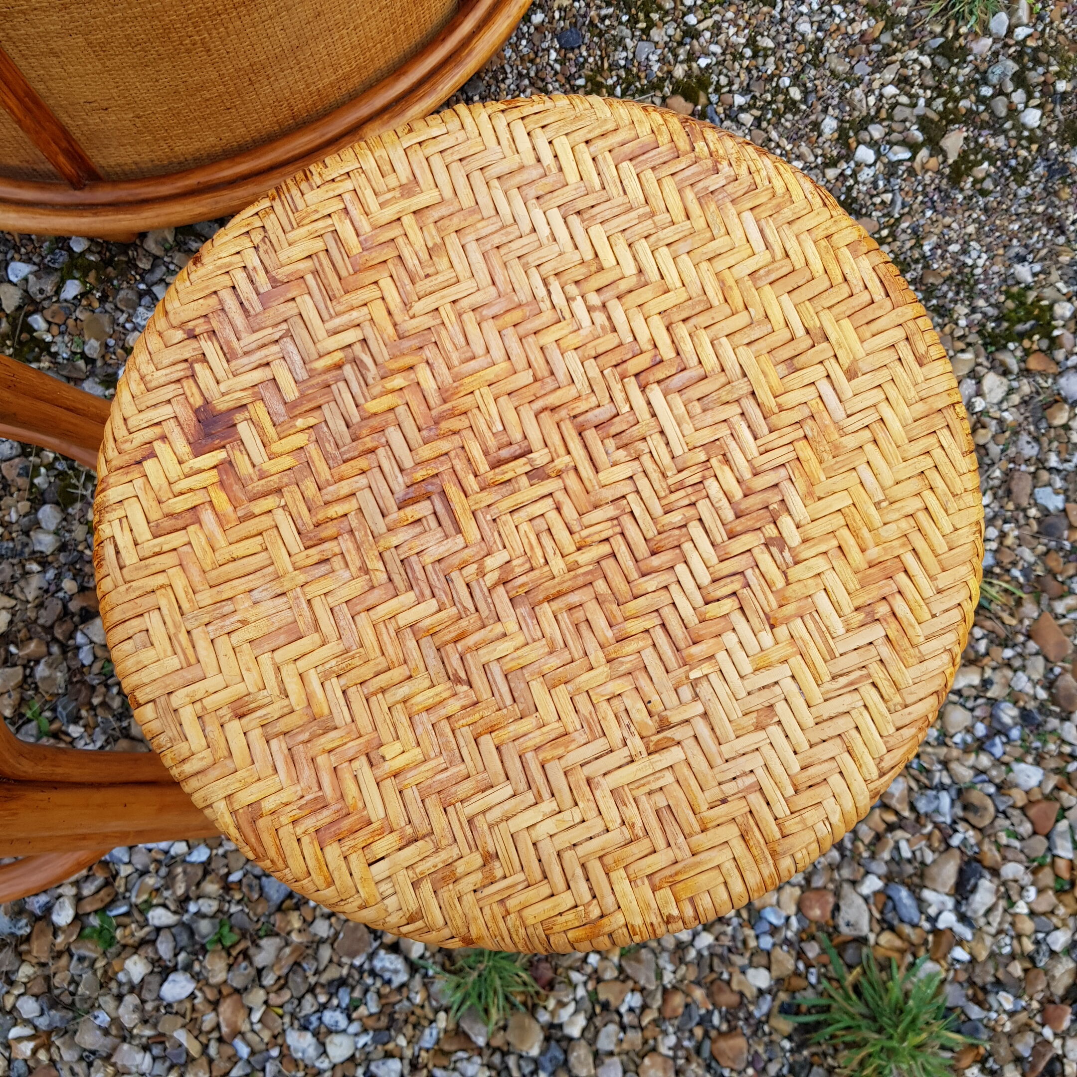 Vintage bamboo and rattan bar and pair of high stools