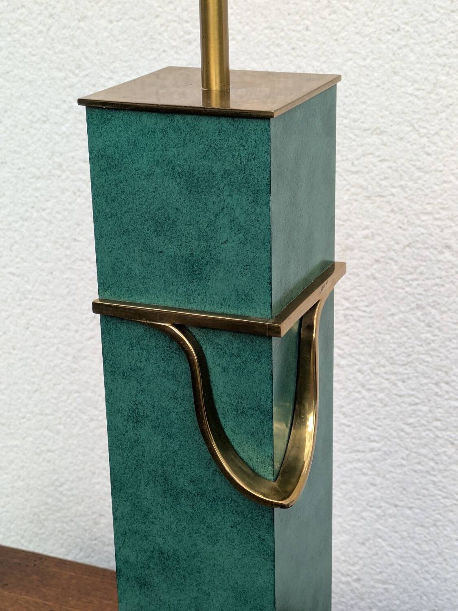 Pied de lampe vintage Jean Roche, 1980, laiton & vert