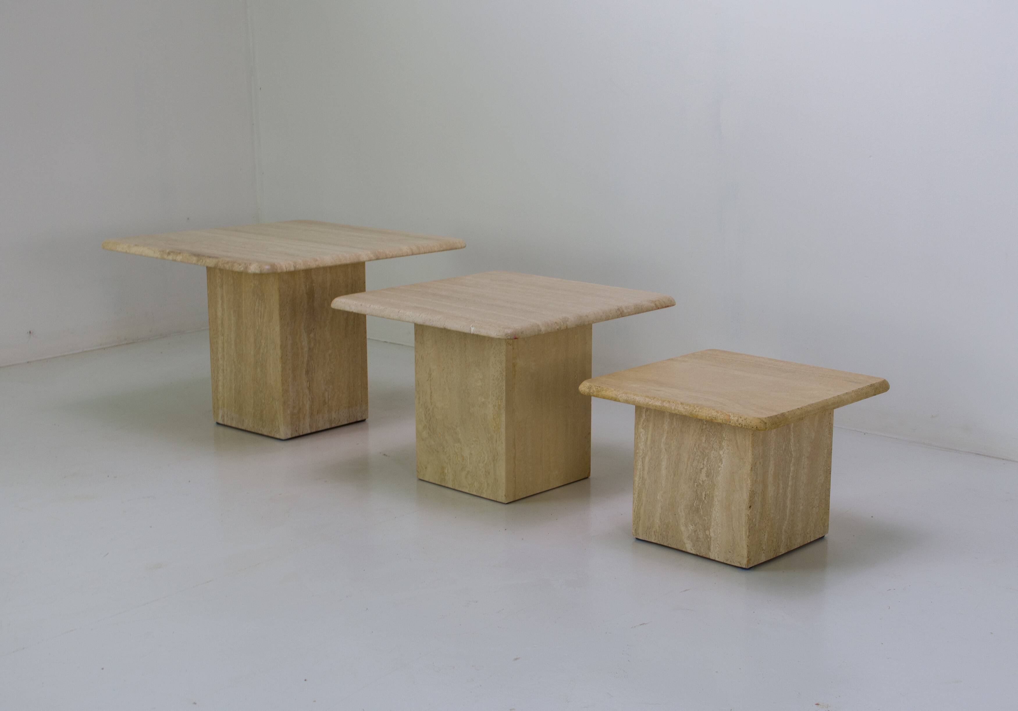 Set of 3 vintage travertine nesting coffee tables