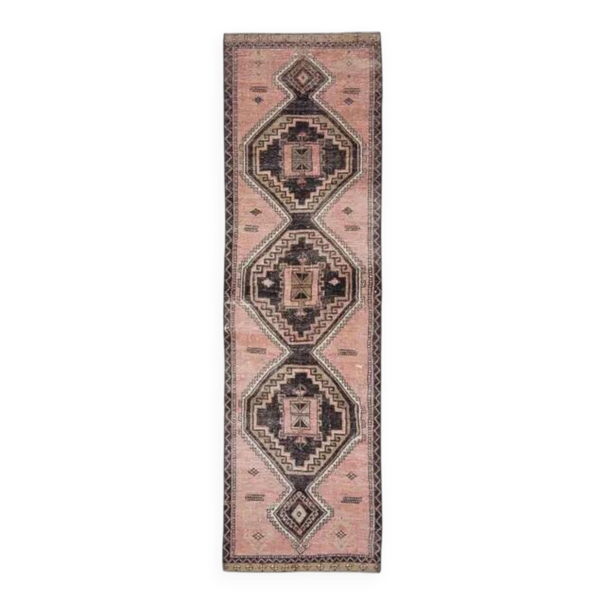 1970s Turkish Oushak Handmade Wool Cotton Orange Runner Rug 92x331