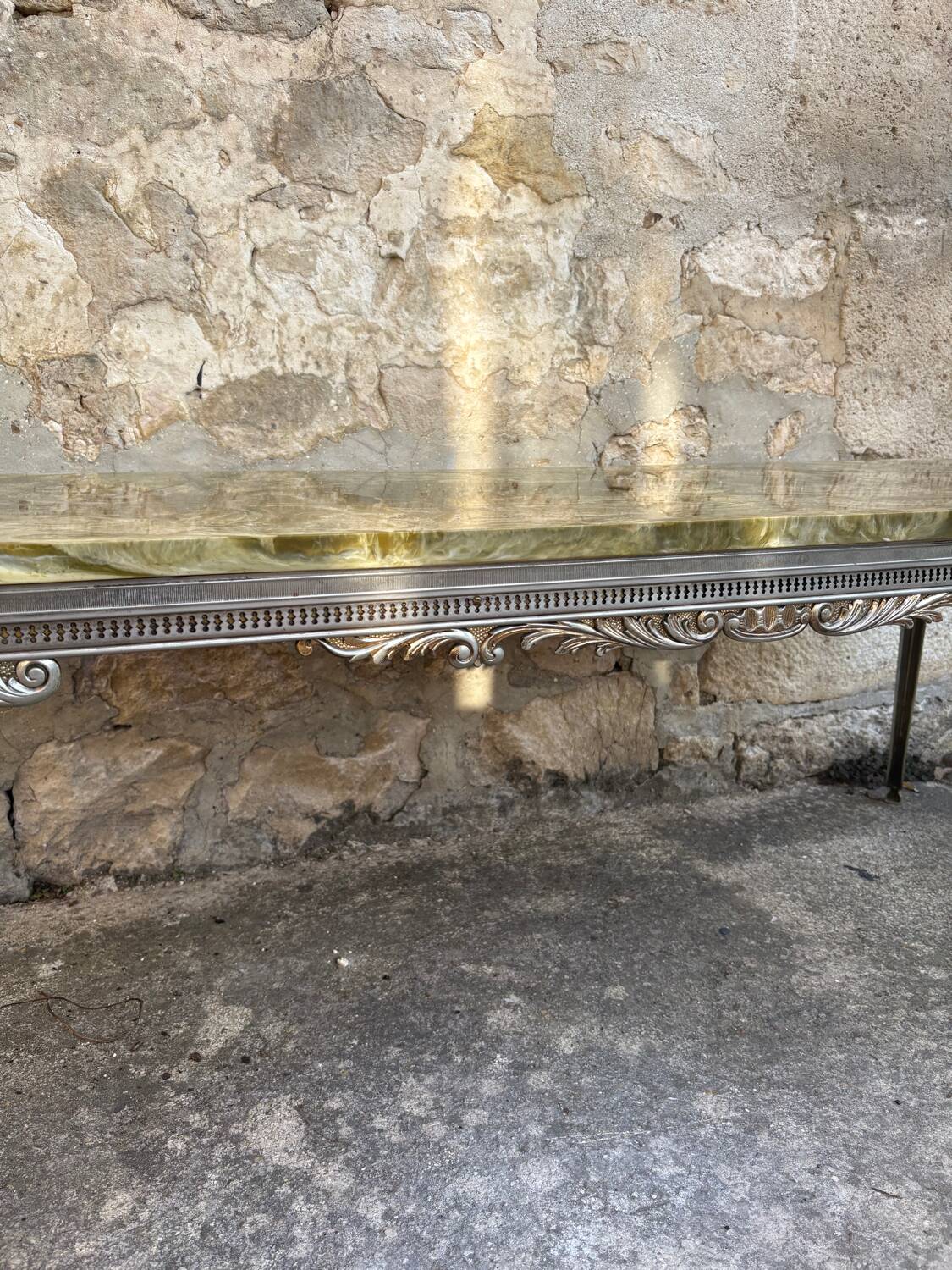 Louis XV style coffee table in onyx and metal