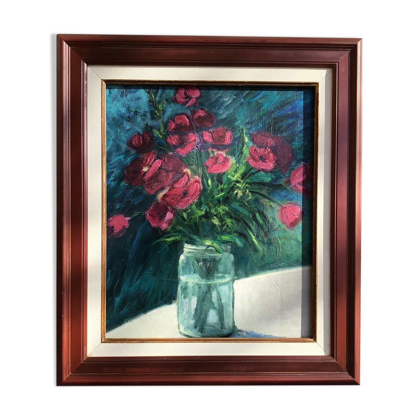 Bouquet plum paint on framed wood