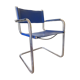Office chair in blue imitation leather and chrome metal, Matteo Grassi style
