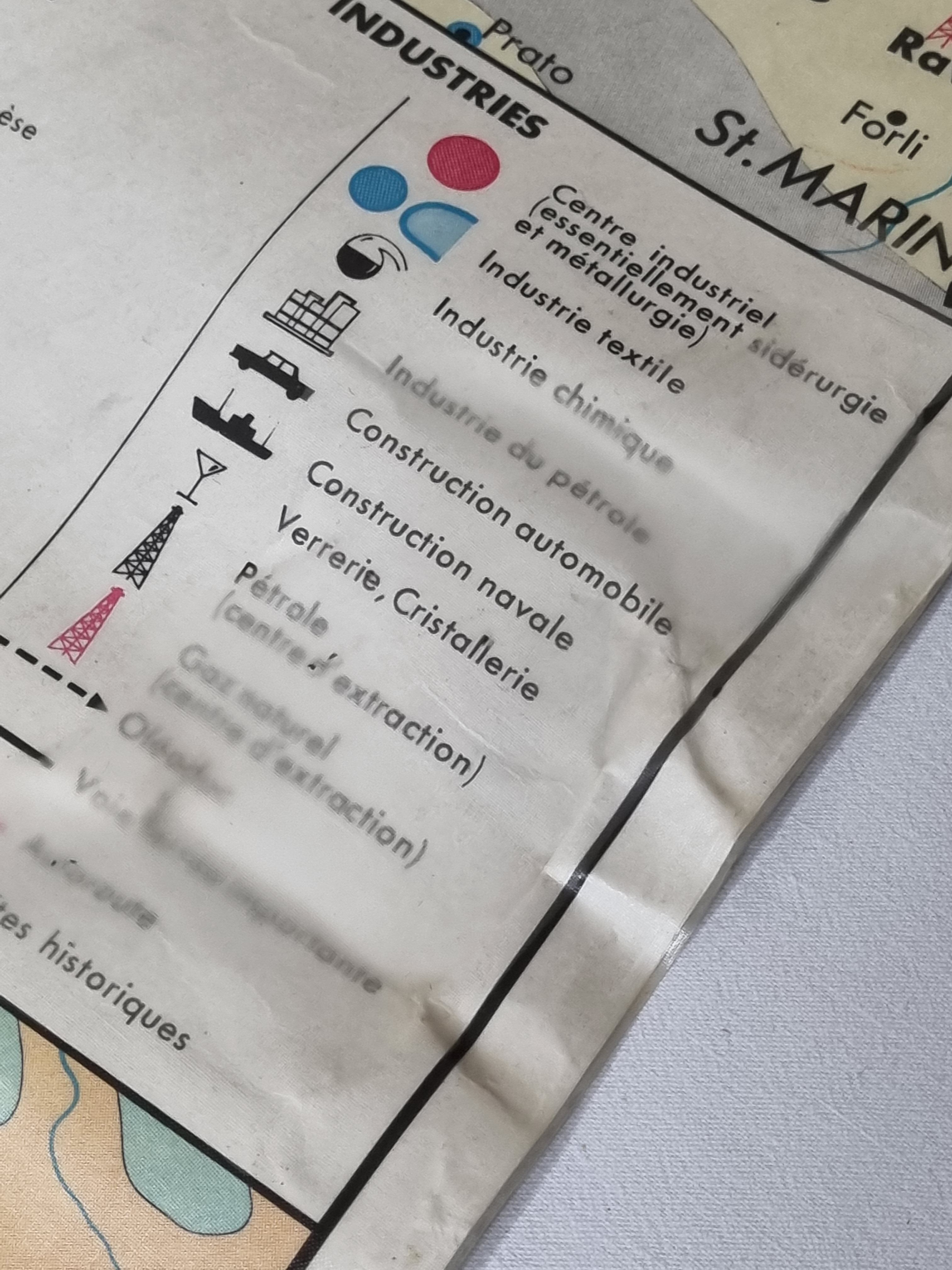 Pedagogical map MDI, 1968, reversible, physical map of Germany and economic map of Italy