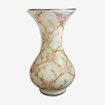 Pansu opaline vase with flared collar and hand painted around 1840 XIX th France