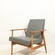 Fauteuil vintage rénové en revêtement laine couleur graphite