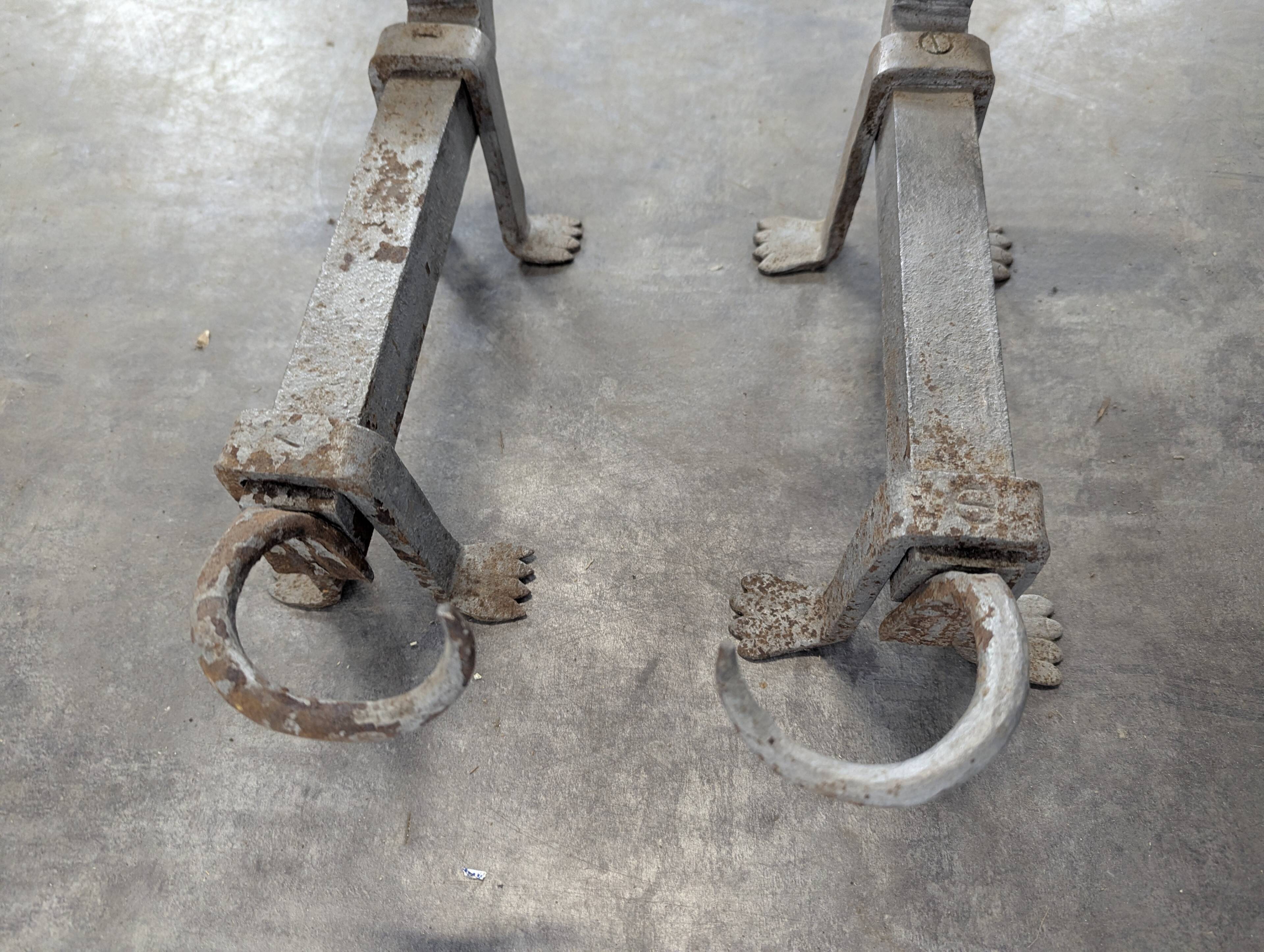 Pair of zoomorphic andirons, couple of dachshunds.