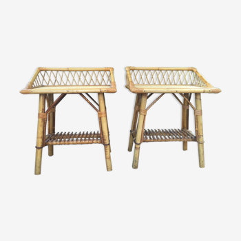 Paire de tables de chevet en rotin